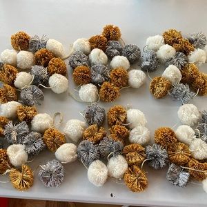 pompom garland white silver gold metallic x6 strands 5’ ea Christmas wedding NYE